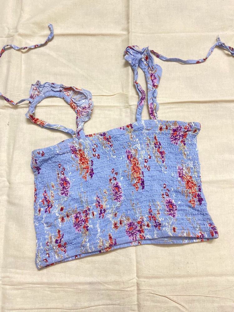 Blue Floral Smocked Tube Top
