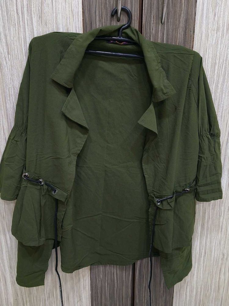 Olive Green Open Front Jacket