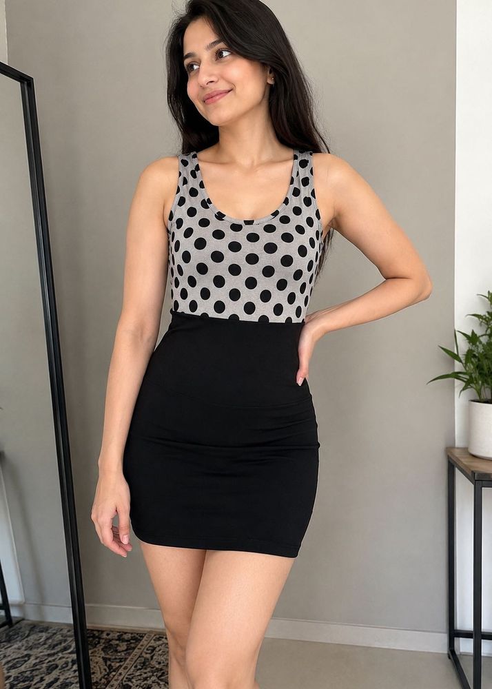 Polka Dot &amp; Black Bodycon Dress