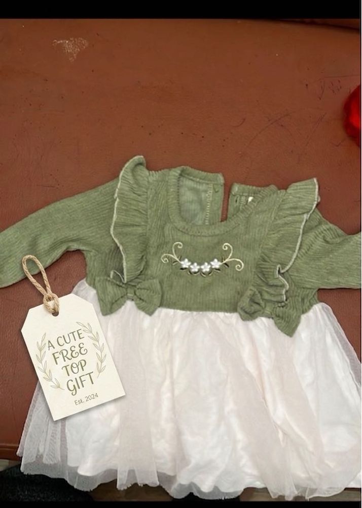 Adorable Green &amp; White Baby Dress