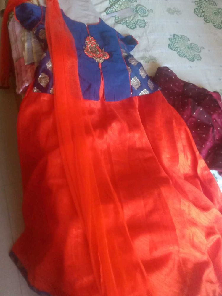 Elegant Orange &amp; Blue Ethnic Kurta Set