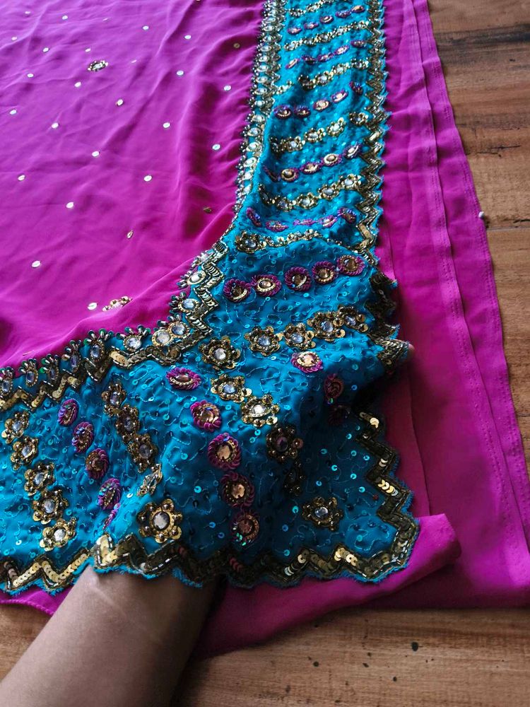 Gorgeous Heavy handwork Pink &amp; Teal Saree