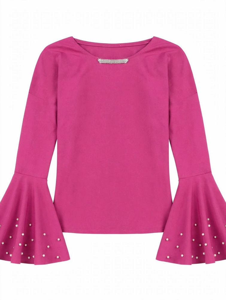 Pink Long Sleeve Top with Rhinestone Detail