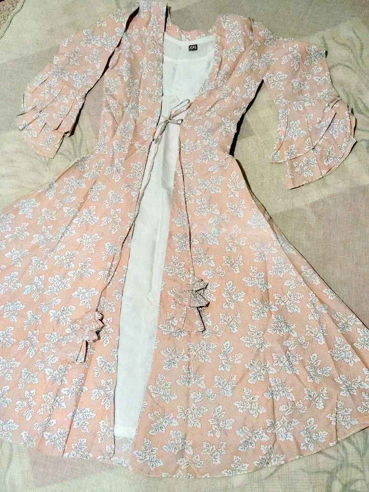 🎀 Elegant Peach Floral Gown 😍