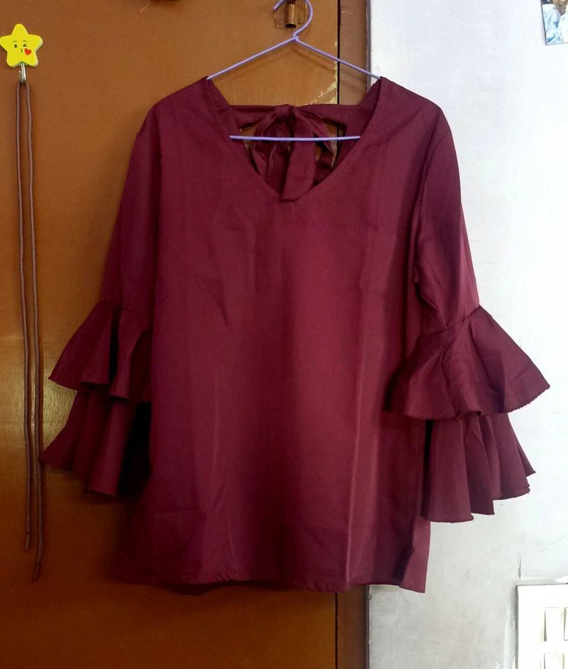 purple Ruffle Sleeve Top