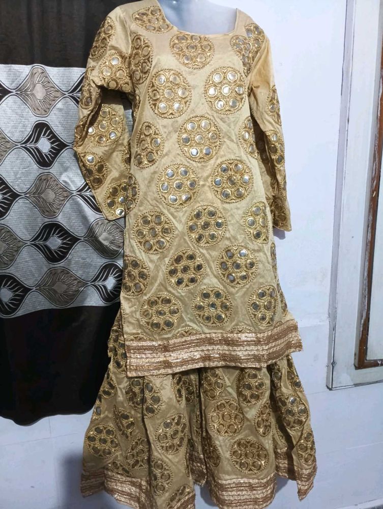 Elegant Gold Embellished Kurta Set