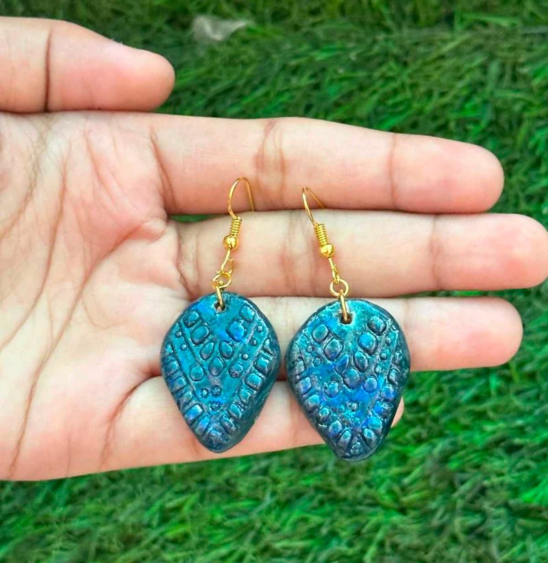Unique Blue Textured Drop Earrings