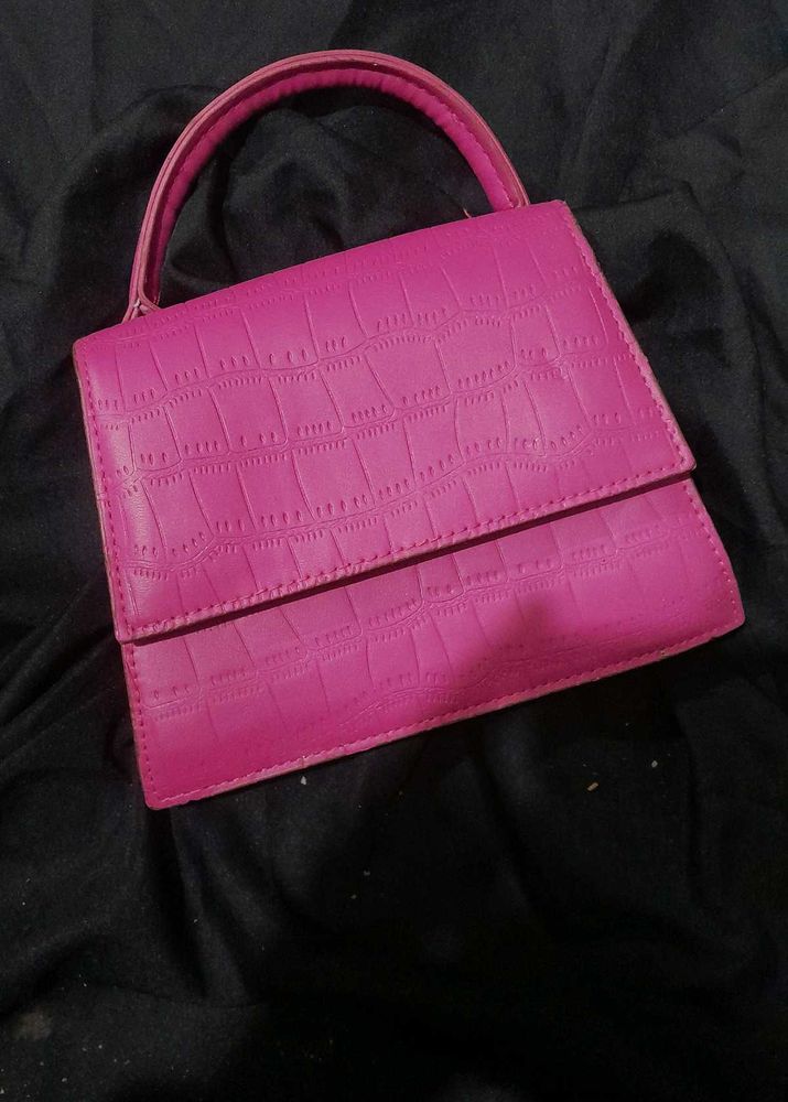 Hot Pink Croc Embossed Handbag
