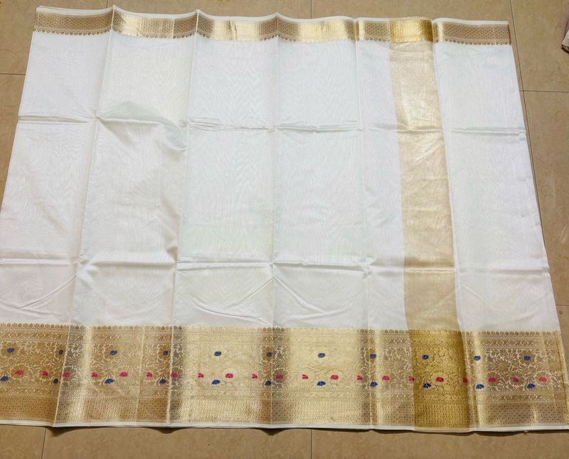 New White and Golden saree