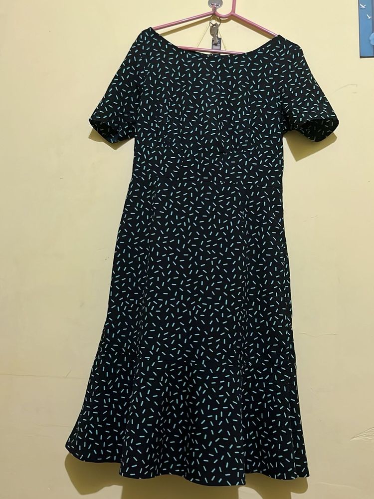 Navy Blue Printed Midi Dress