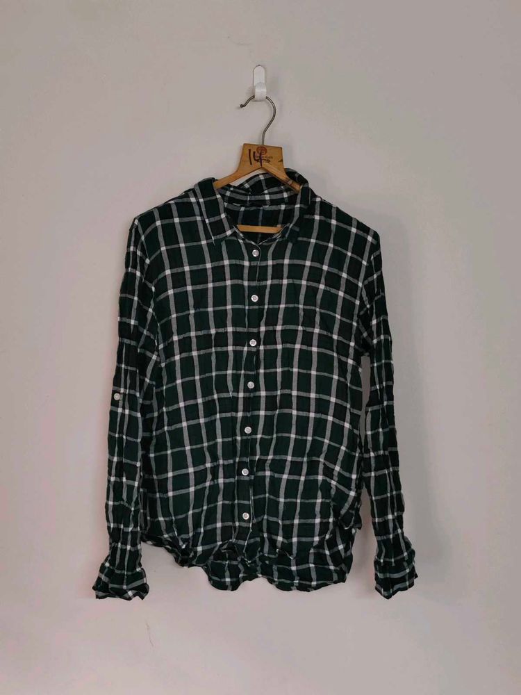 Green Plaid Button-Up Shirt