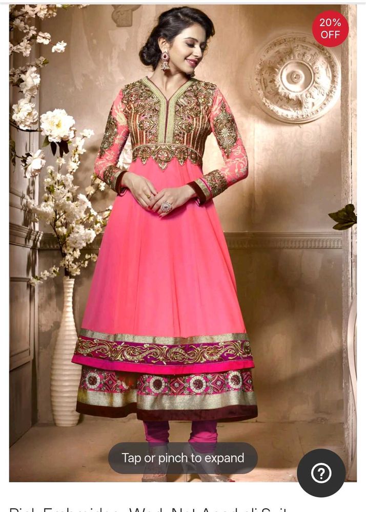 Beautiful Pink Embroidered Anarkali kurta no lower