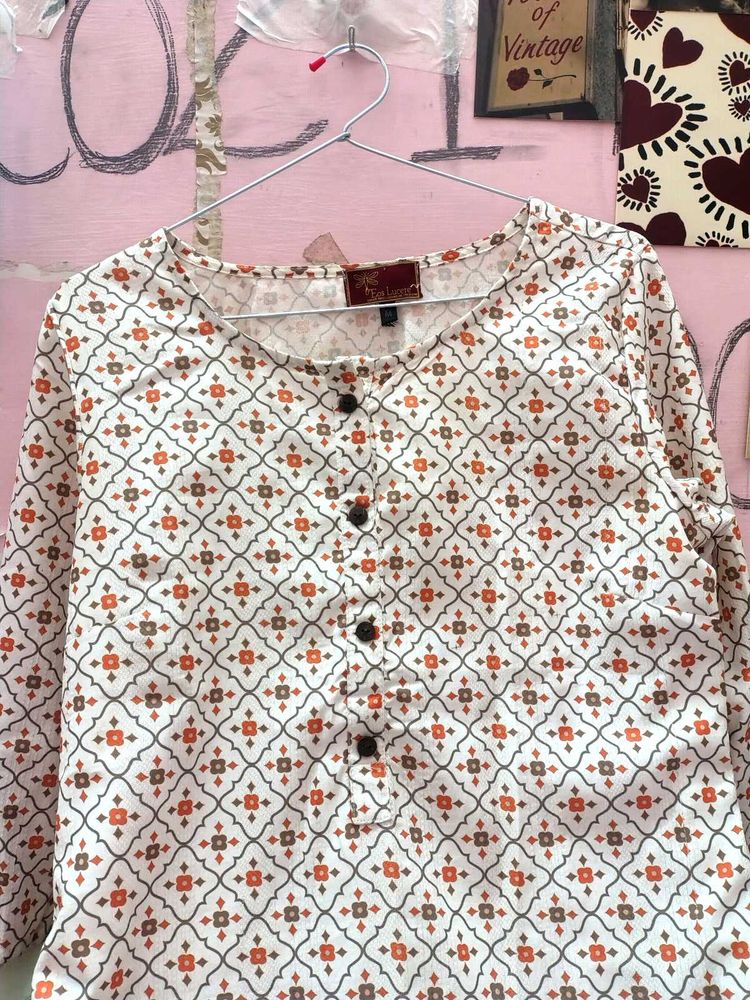 White Kurta with Geometric Print