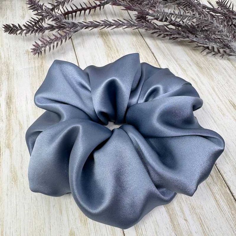 Set Of 3 L,M,S  Grey Satin Scrunchie