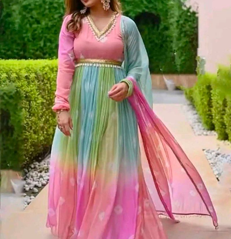 Ombre Pleated Anarkali Gown
