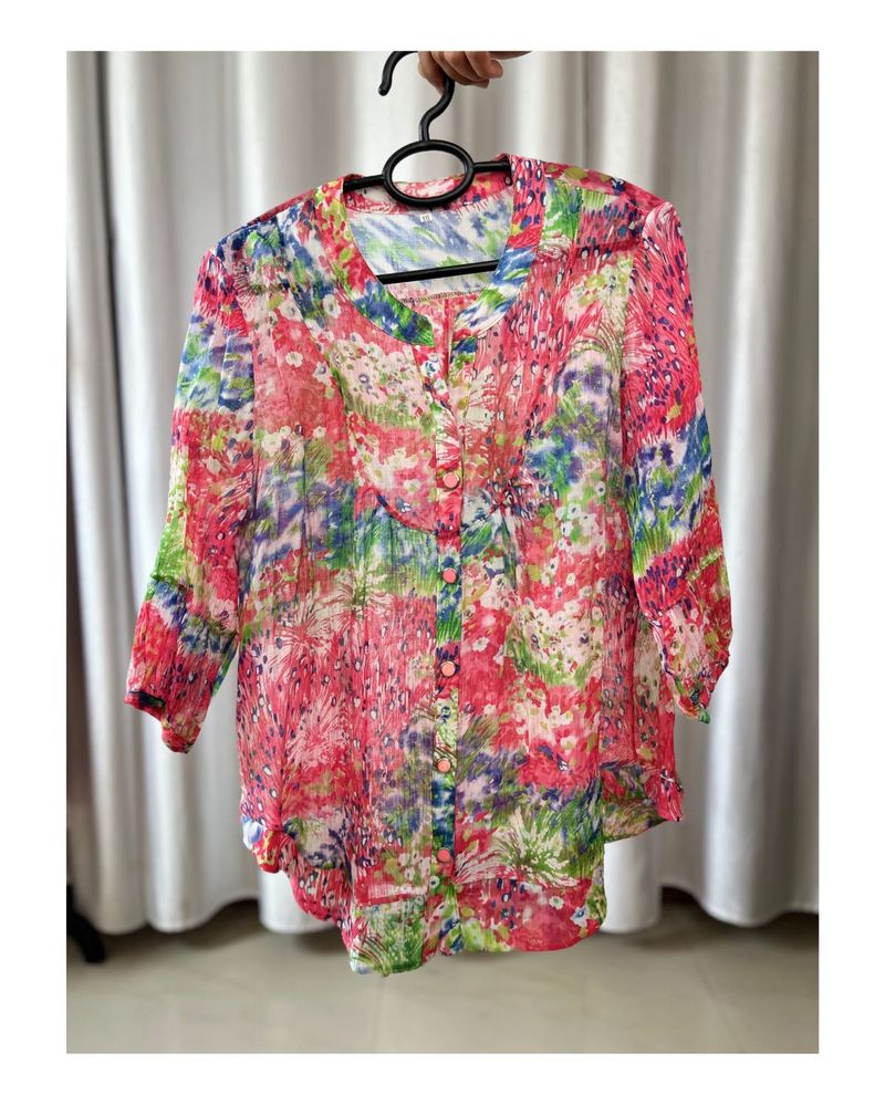 Vibrant Floral Print Button-Up Top