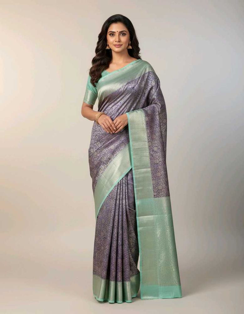 Elegant Purple &amp; Green Silk Saree