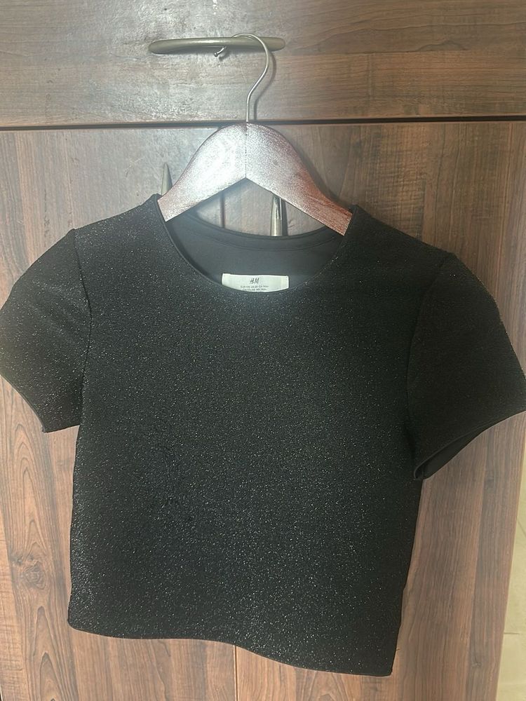 H&amp;M kids Sparkly Black Cropped Top