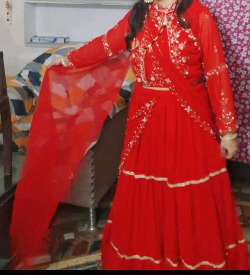 Red Embroidered Lehenga Skirt Choli Set