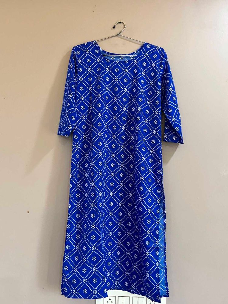 Vibrant Blue Ethnic Kurta with White Print