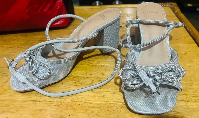 Sparkling Silver Bow Heels