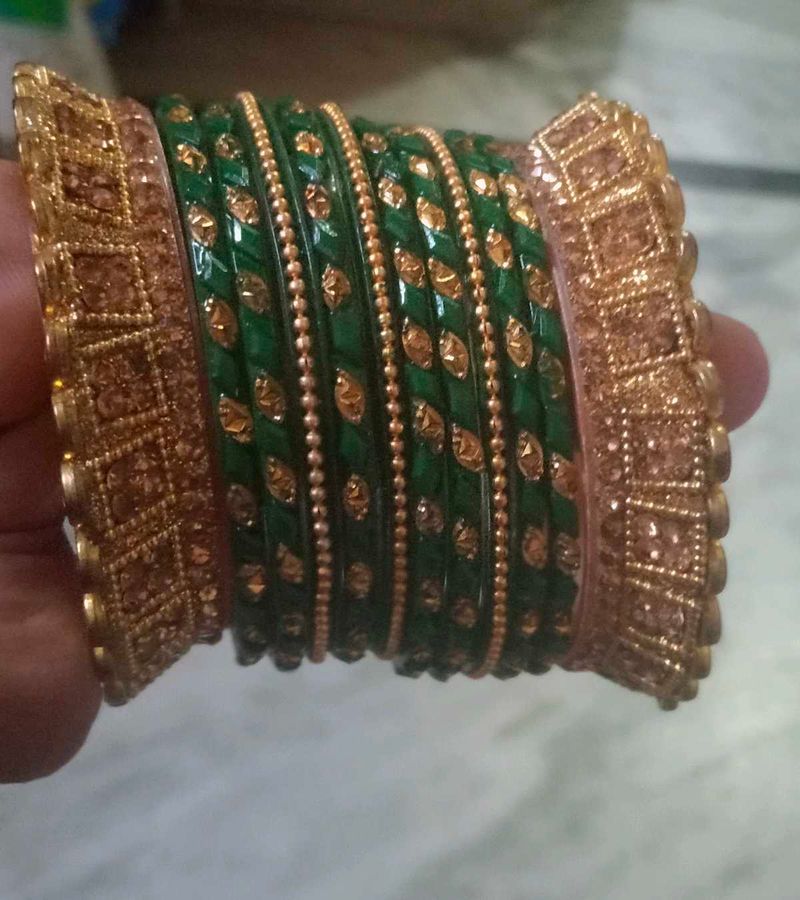 Green &amp; Gold Bangles Set