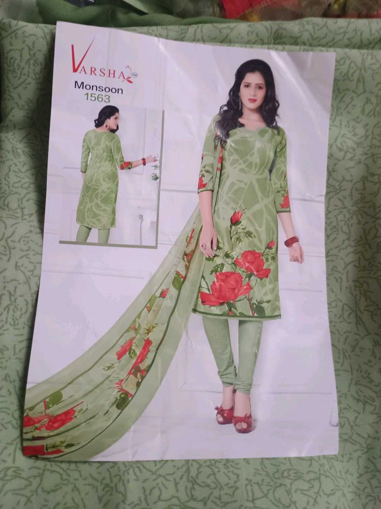 Green Floral Kurta Set Material