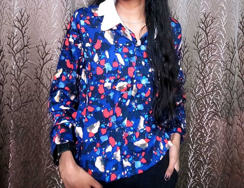 Stylish Blue Abstract Print Shirt