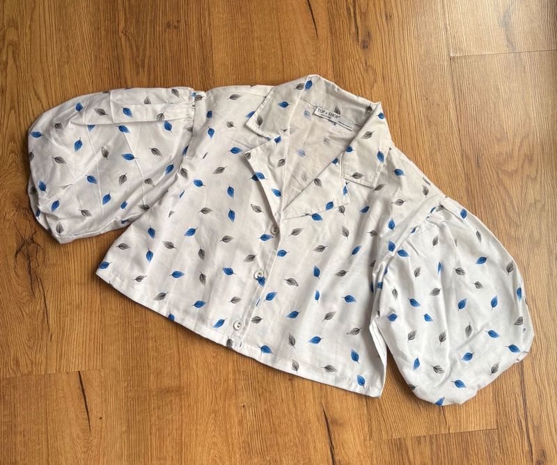 Chic Leaf Print Puff Sleeve Top