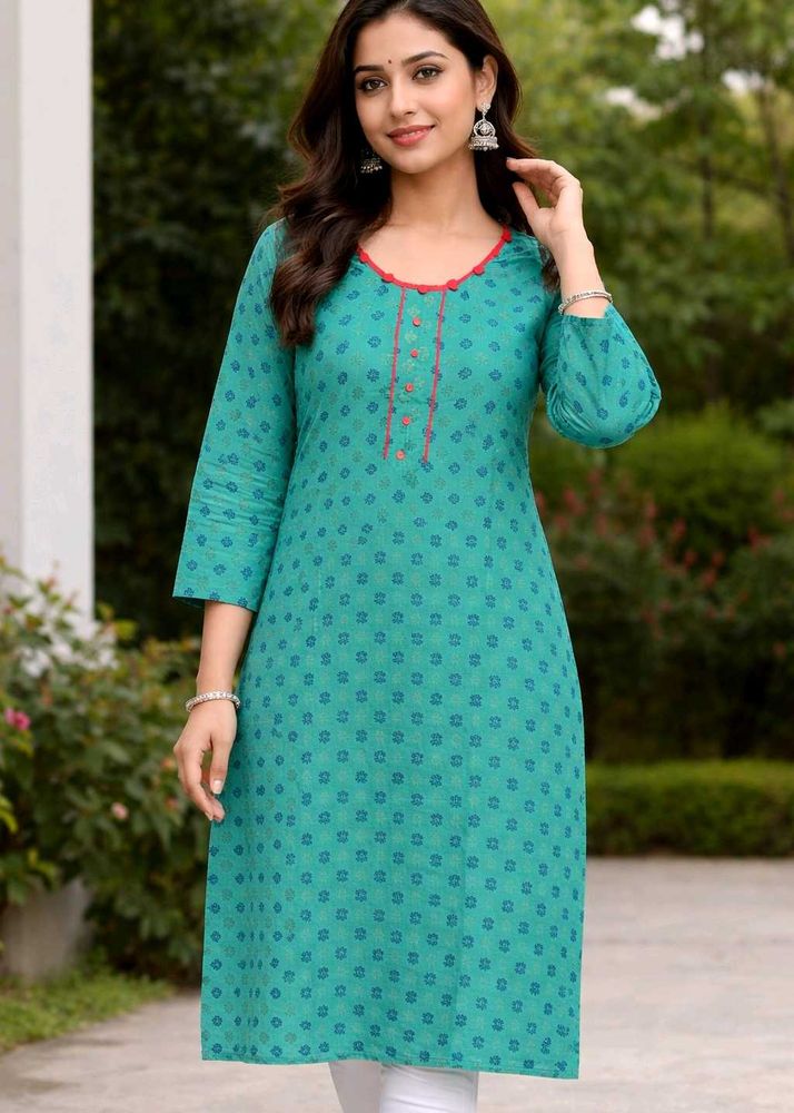 Block Printed Kurta with Red Trim