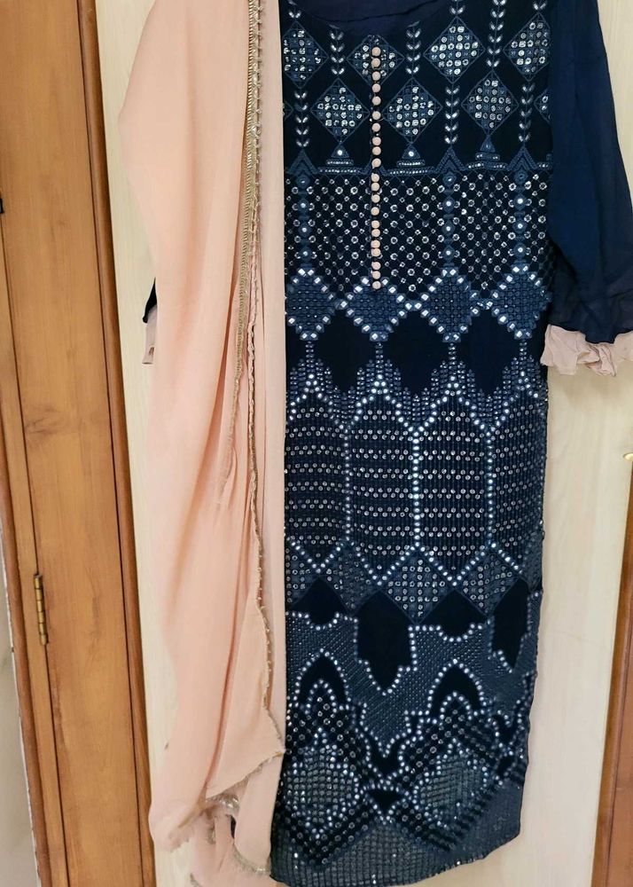 Navy Blue Embroidered Salwar Kameez
