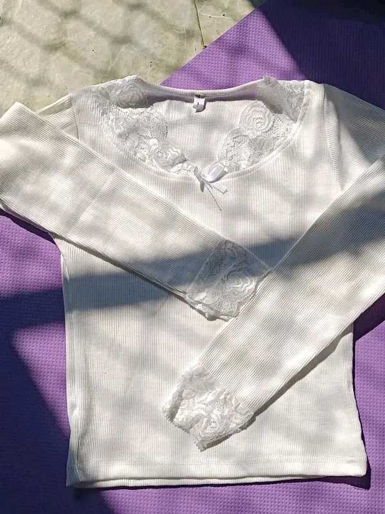 Coquette White Lace Trim Long Sleeve Top