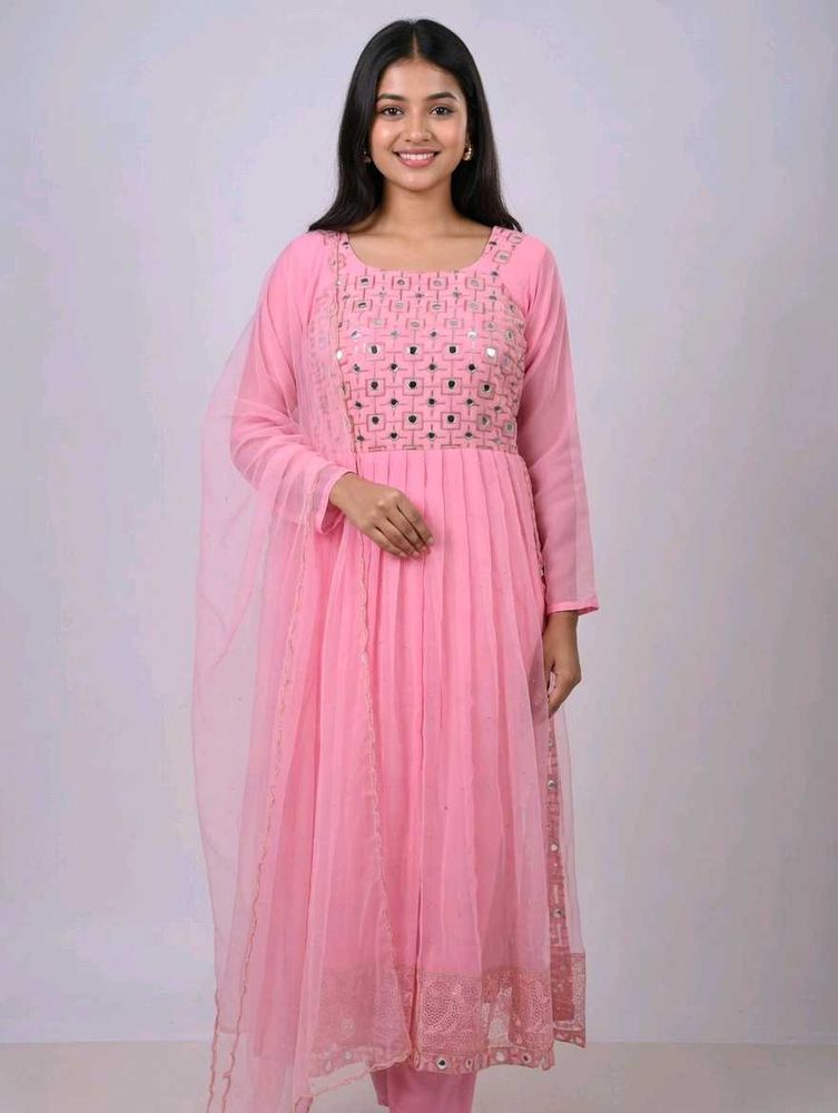Elegant Pink Embroidered Kurta Set 4pc