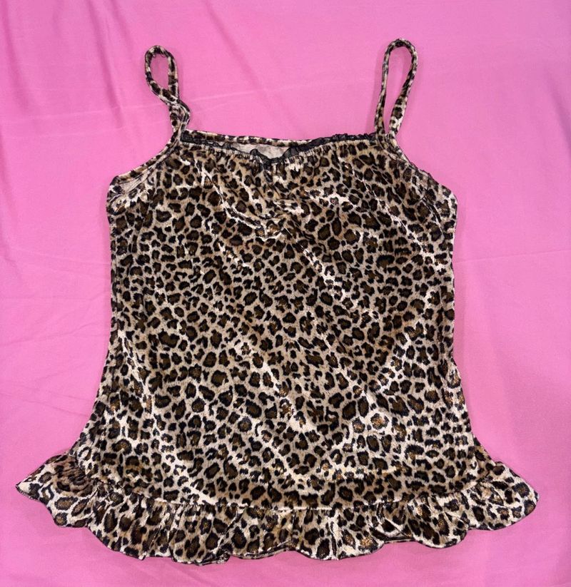 Leopard Print Ruffled Cami Top