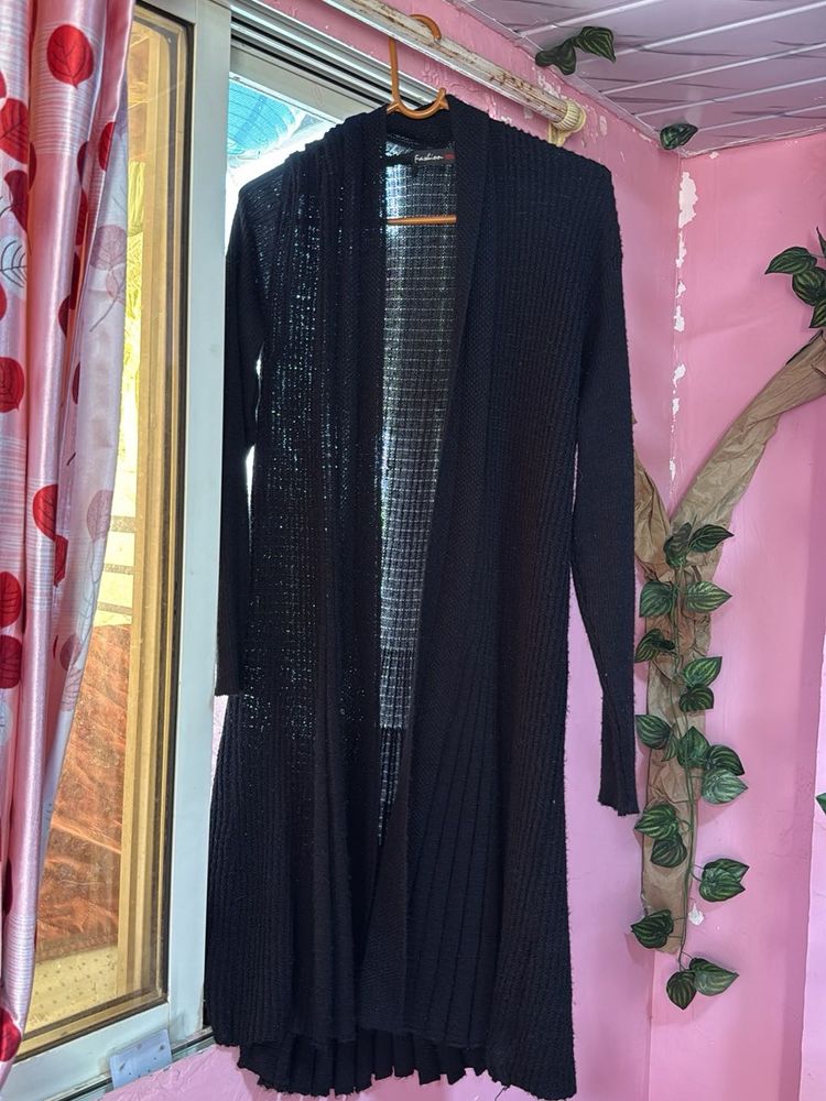Chic Black Open-Front Long Cardigan