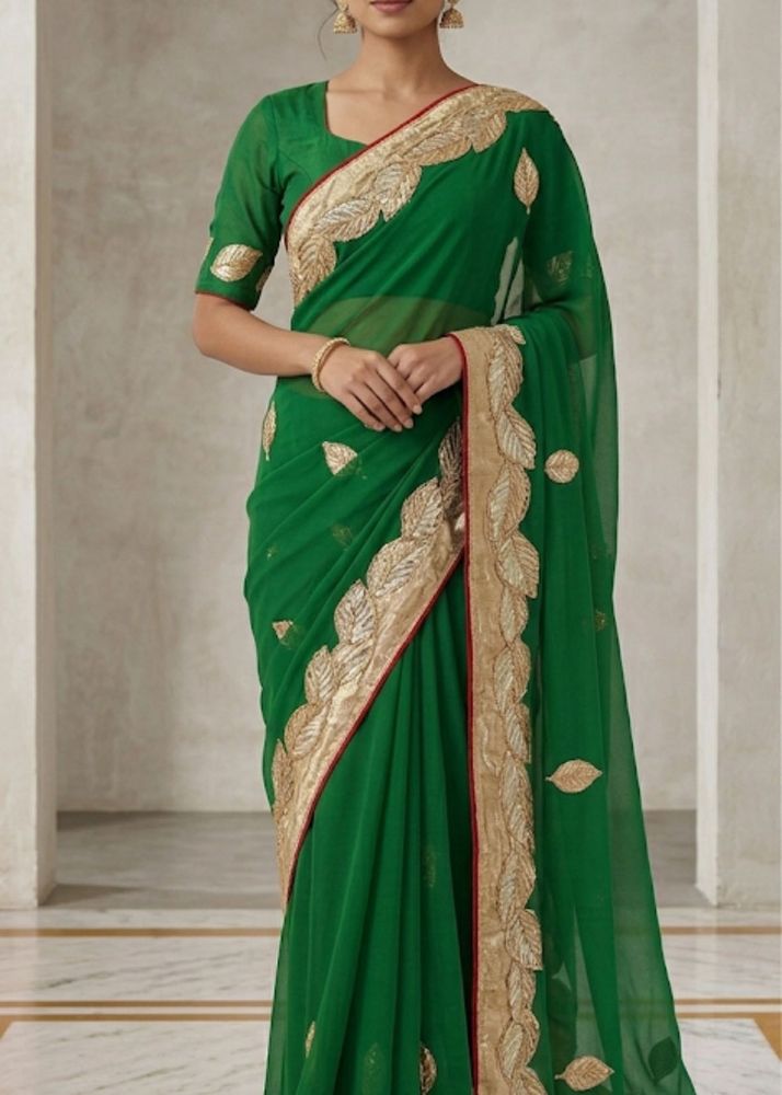 Green Saree with Gold Border