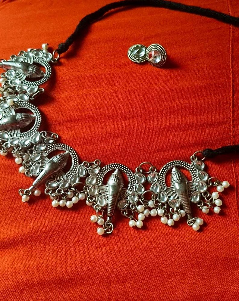 Boho Elephant Choker Necklace+free studs