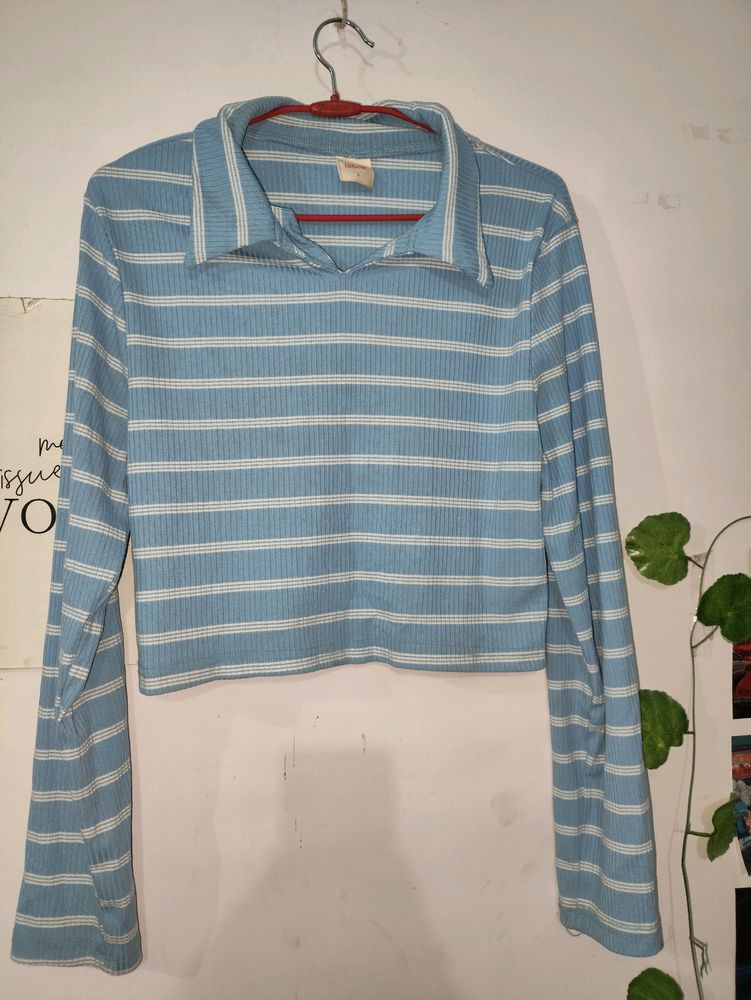 Blue Striped Crop Top