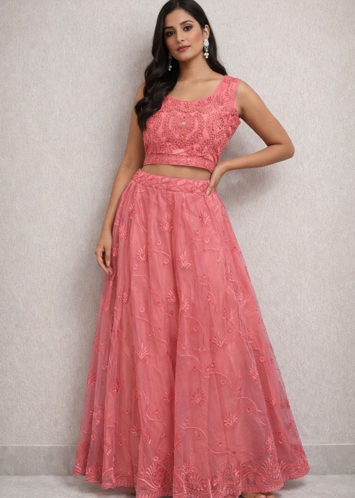 Peach Embroidered Lehenga Choli Set