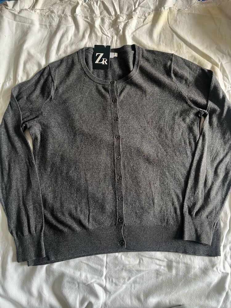 ZR Grey Button-Down Cardigan