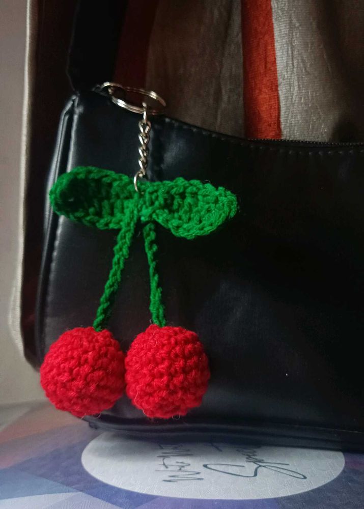 Handmade Crochet Cherry Keychain