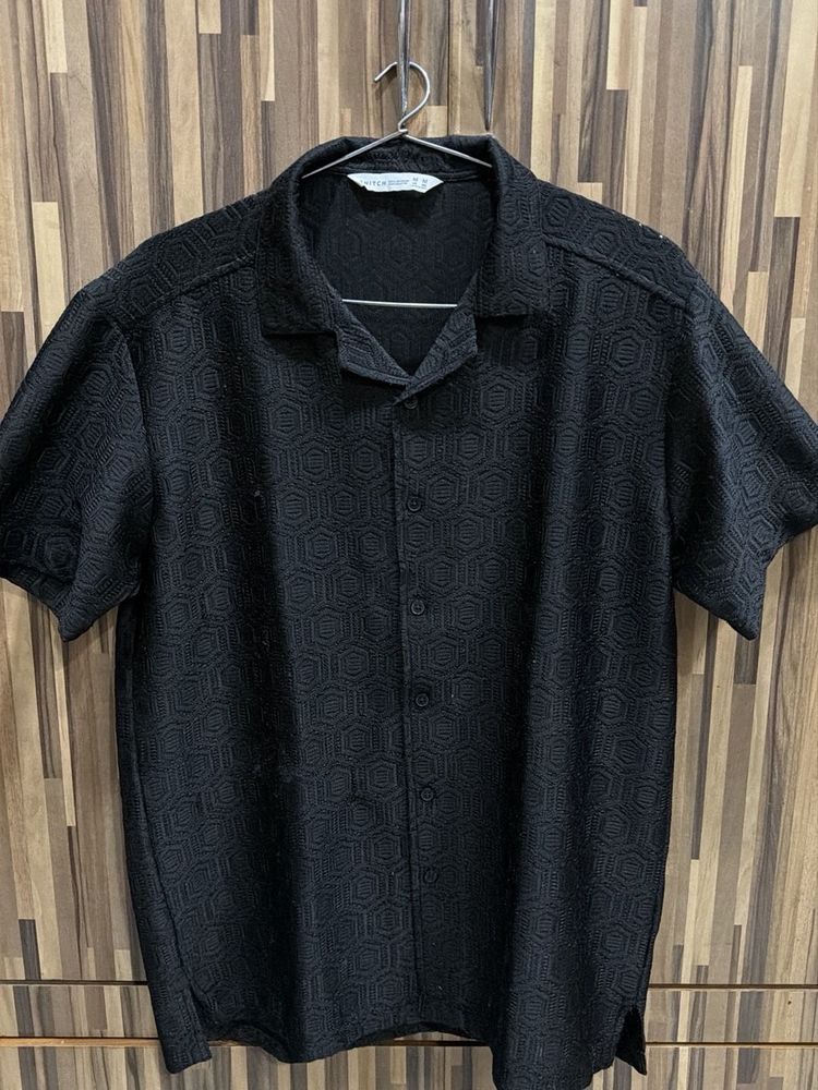 Men's Textured Black Short Sleeve Shirt