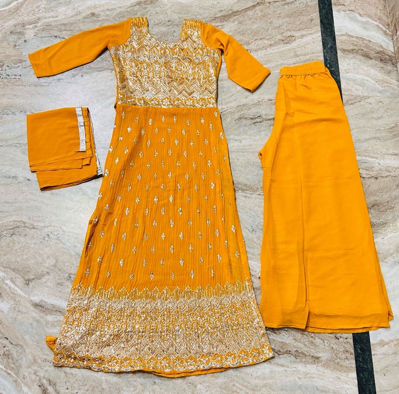 yellow party wear long suit set 😘😌