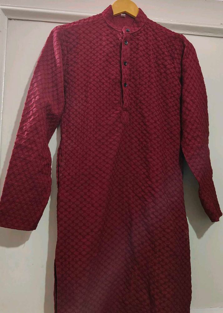 Maroon Textured Kurta