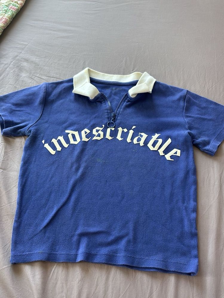 Blue "indescribable" Collared Zip-Up Top