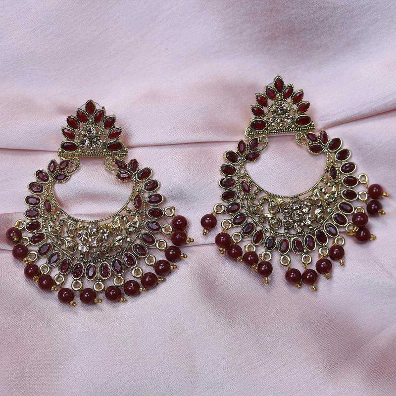 Heavy Elegant Red Stone Jhumka Earrings