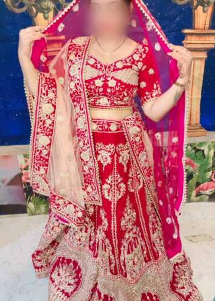 Exquisite Red &amp; Gold Embroidered Lehenga Choli