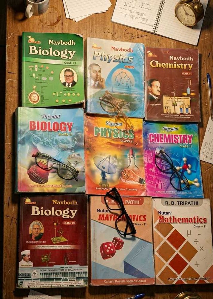 11th+12th = 9 books- Phys+chem+math+bio