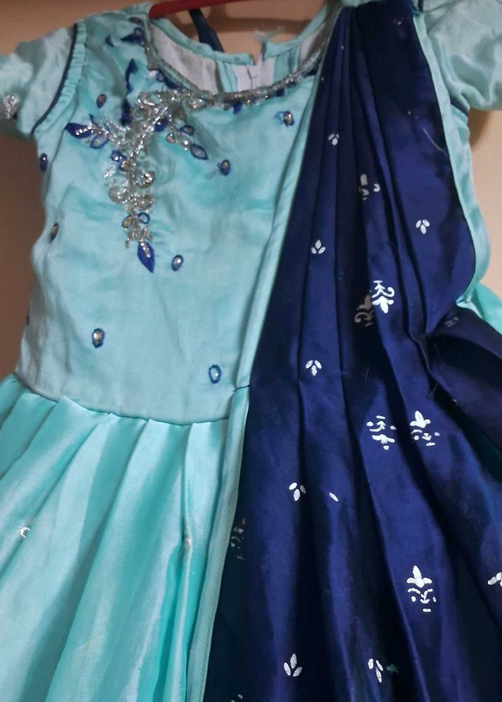 small girl  sky blue  stylish frock -size 30