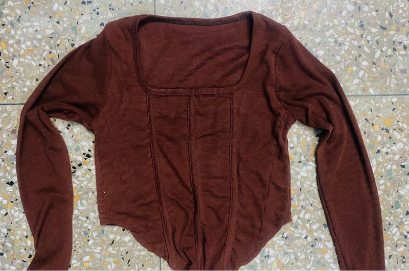 Stylish Brown Long Sleeve Top